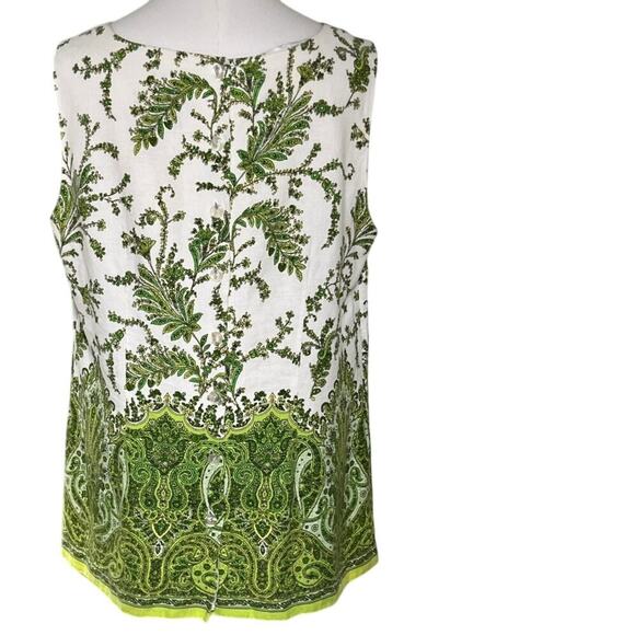 Positive Attitude Linen Blend‎ Sleeveless Top Size 16 Green Paisley Print - Picture 13 of 13
